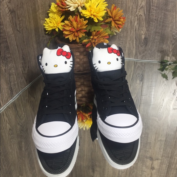 🌺 CONVERSE CTAS HI SHOES BLACK/FIERY RED/WHITE - Picture 3 of 8